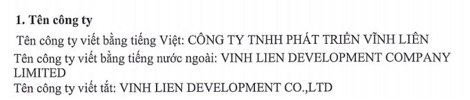 CÔNG TY TNHH PHÁT TRIỂN VĨNH LIÊN